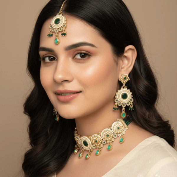 Belsis Antique Gold Polki Necklace Set