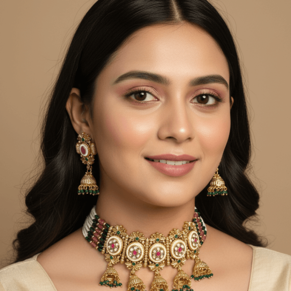Timeless Treasure: Polki-Studded Gold Finish Necklace Set