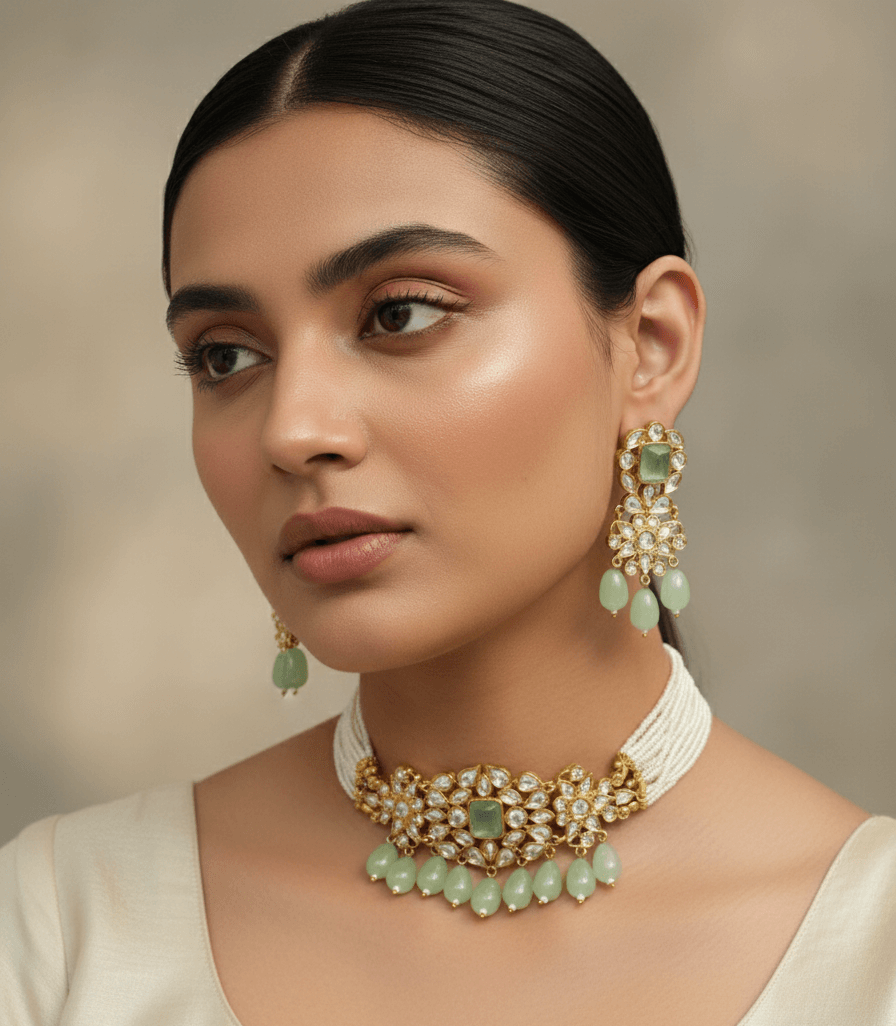 Belsis “Nayantara” Uncut Diamond Necklace Set 1 Belsis “Nayantara” Uncut Diamond Necklace Set