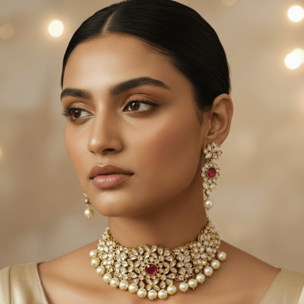 Belsis “Nayantara” Uncut Diamond Necklace Set