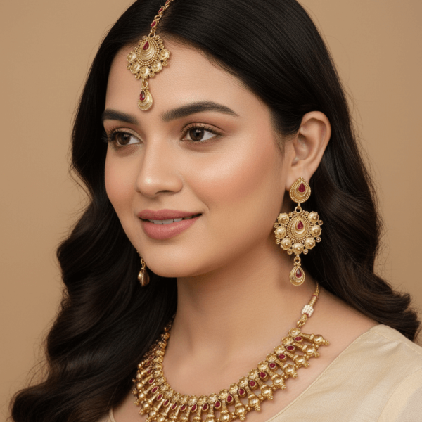 Timeless Treasure: Polki-Studded Gold Finish Necklace Set