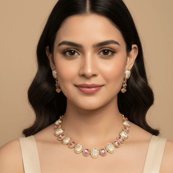 Timeless Treasure: Polki-Studded Gold Finish Necklace Set