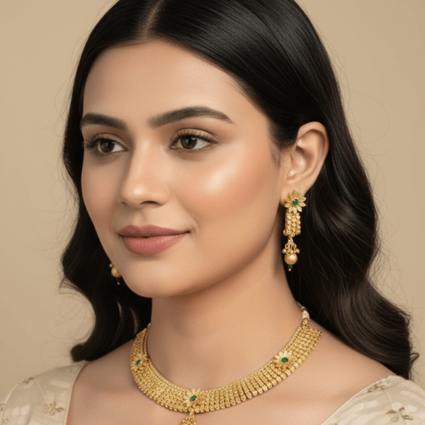 Timeless Treasure: Polki-Studded Gold Finish Necklace Set
