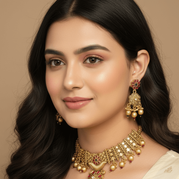 Timeless Treasure: Polki-Studded Gold Finish Necklace Set