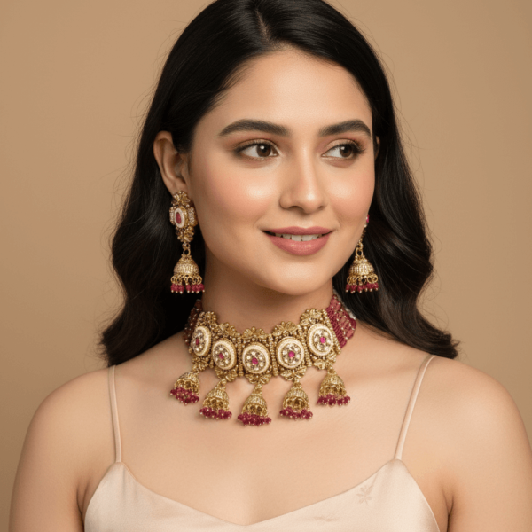 Timeless Treasure: Polki-Studded Gold Finish Necklace Set