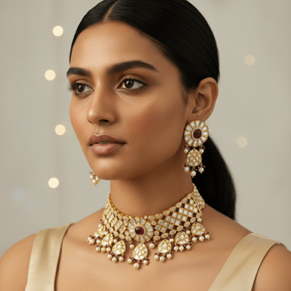 Belsis “Nayantara”  Uncut Diamond Necklace Set
