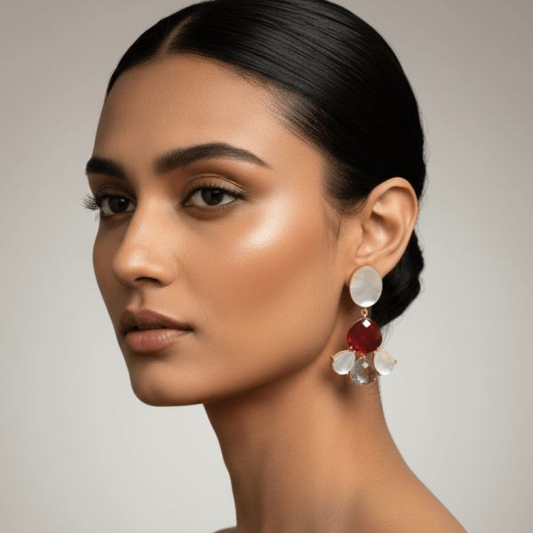 Handcrafted Gold drop earrings with natural pink tourmaline gemstones