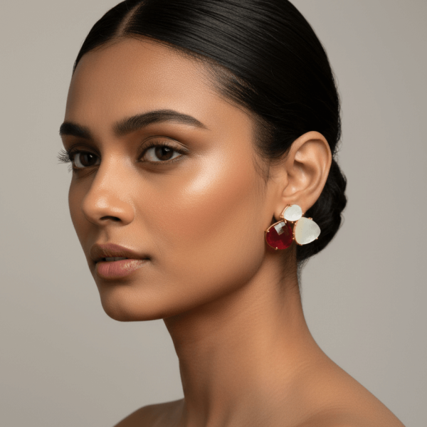 Handcrafted Gold drop earrings with natural pink tourmaline gemstones