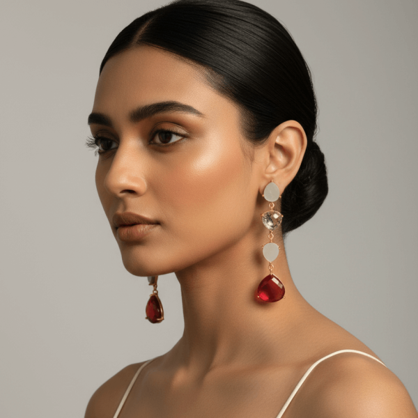 Handcrafted Gold drop earrings with natural pink tourmaline gemstones