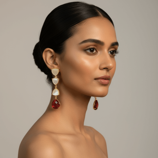 Handcrafted Gold drop earrings with natural pink tourmaline gemstones