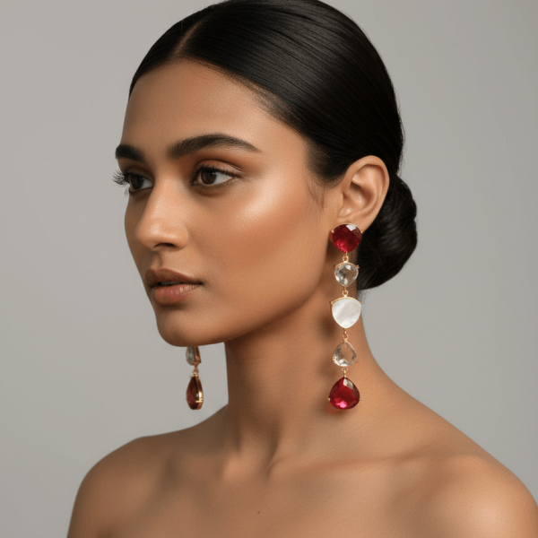 Handcrafted Gold drop earrings with natural pink tourmaline gemstones