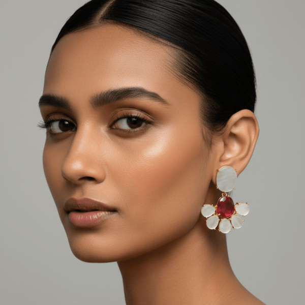 Handcrafted Gold drop earrings with natural pink tourmaline gemstones