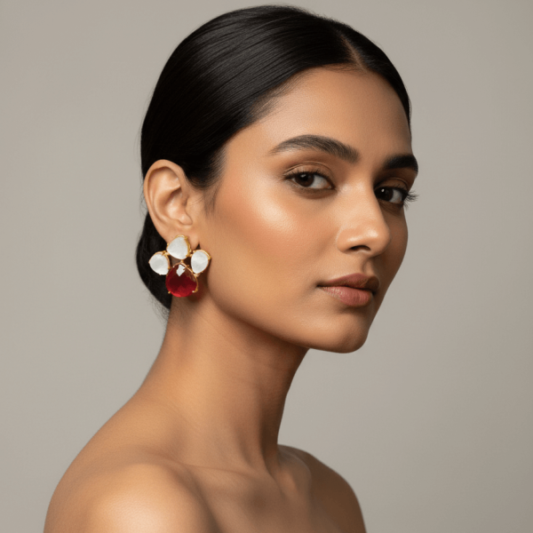 Handcrafted Gold drop earrings with natural pink tourmaline gemstones