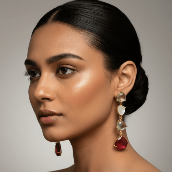 Handcrafted Gold drop earrings with natural pink tourmaline gemstones