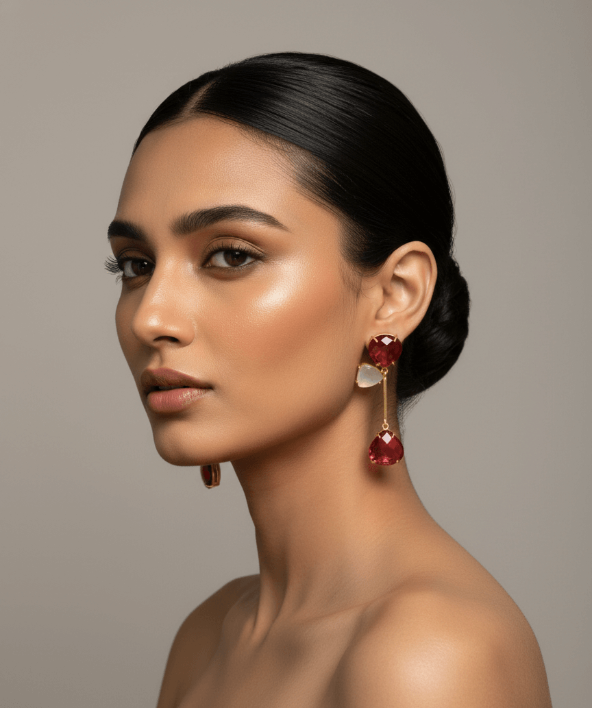 Handcrafted Gold drop earrings with natural pink tourmaline gemstones 1 Handcrafted Gold drop earrings with natural pink tourmaline gemstones