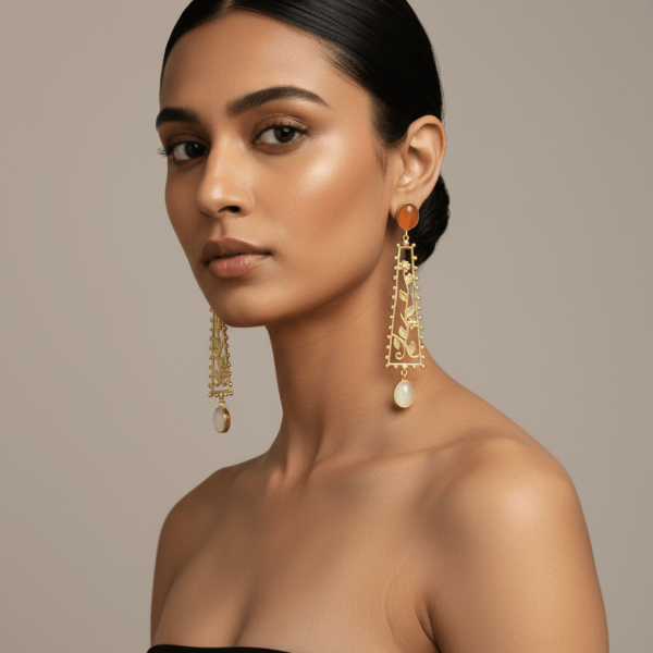 Whispers of Nature – The Tree of Life Gold Toned Stone Earrings