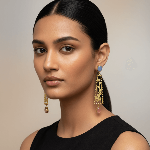 Whispers of Nature – The Tree of Life Gold Toned Stone Earrings