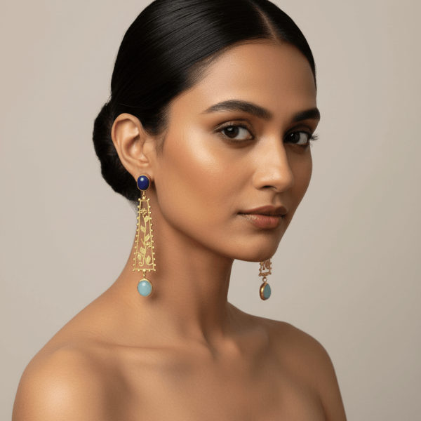 Whispers of Nature – The Tree of Life Gold Toned Stone Earrings