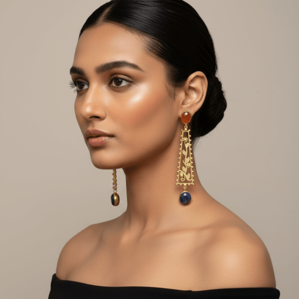 Whispers of Nature – The Tree of Life Gold Toned Stone Earrings