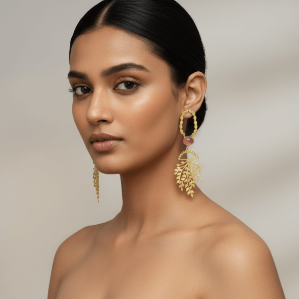 Whispers of Nature – The Tree of Life Gold Toned Stone Earrings