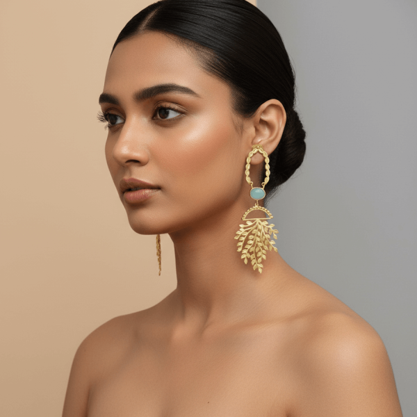 Whispers of Nature – The Tree of Life Gold Toned Stone Earrings