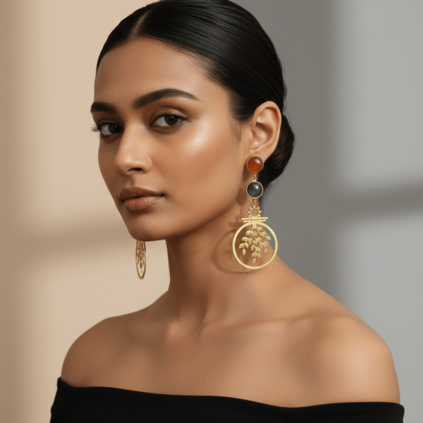 Whispers of Nature – The Tree of Life Gold Toned Stone Earrings