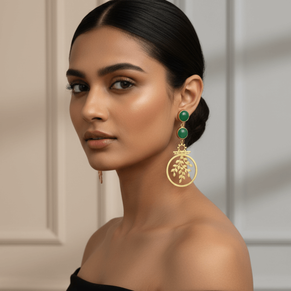 Whispers of Nature – The Tree of Life Gold Toned Stone Earrings