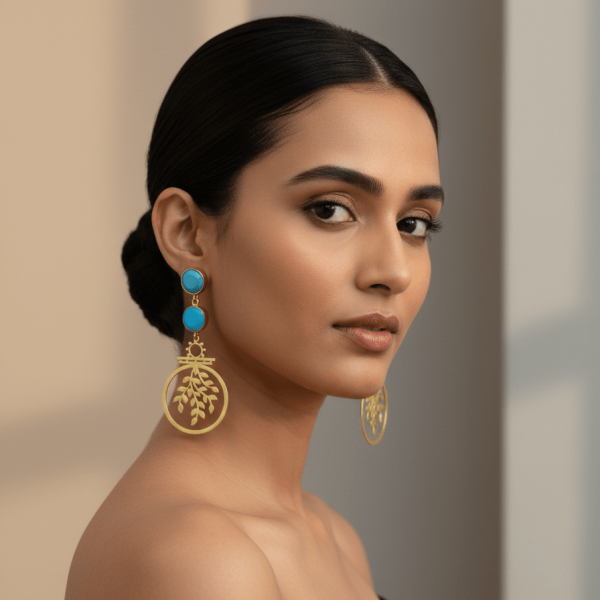 Whispers of Nature – The Tree of Life Gold Toned Stone Earrings