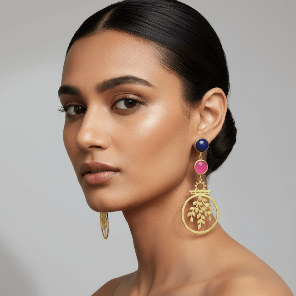 Whispers of Nature – The Tree of Life Gold Toned Stone Earrings