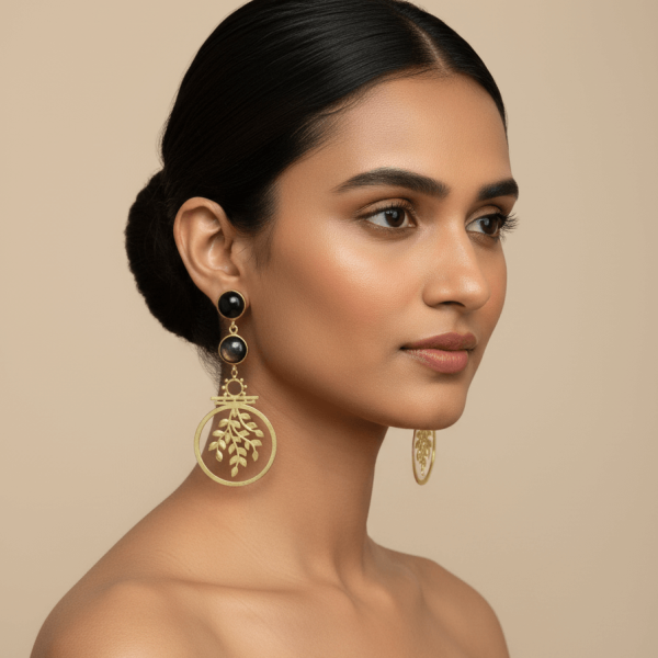 Whispers of Nature – The Tree of Life Gold Toned Stone Earrings