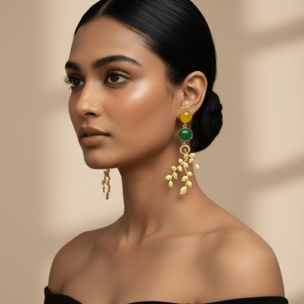 Whispers of Nature – The Tree of Life Gold Toned Stone Earrings