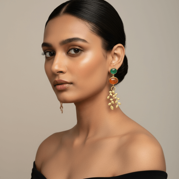 Whispers of Nature – The Tree of Life Gold Toned Stone Earrings