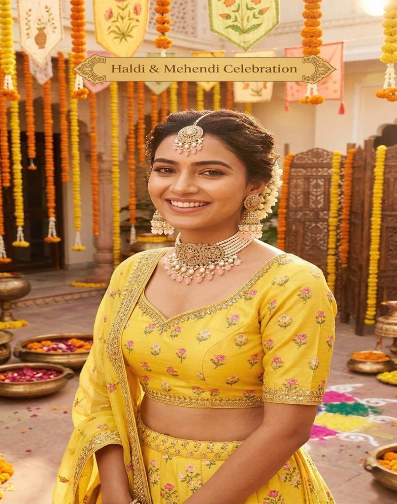 Pearl choker necklace set with antique gold design, long dangler earrings and maang tikka with pink bead drops