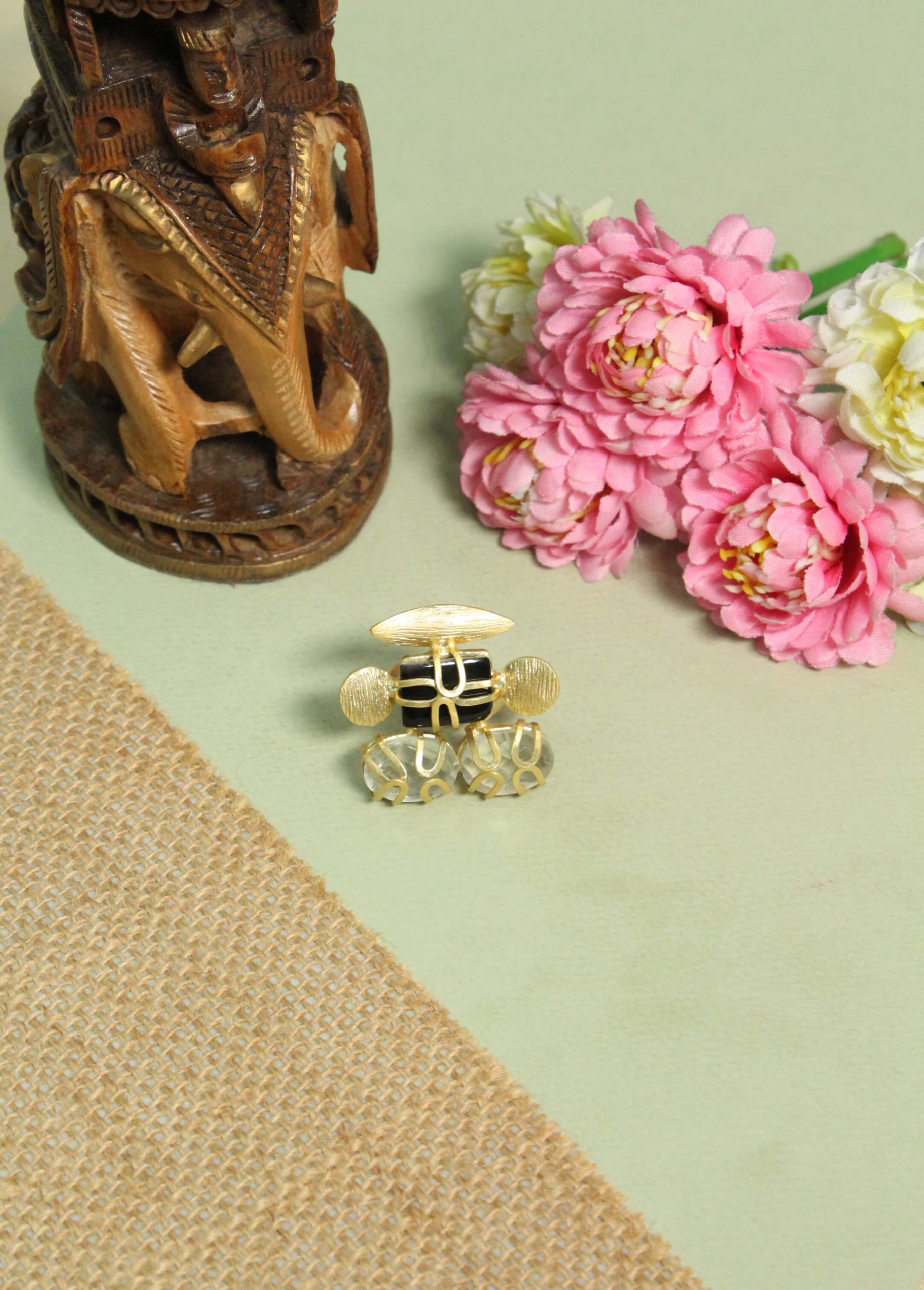 Black Onyx and Moonstone Statement Ring – Handcrafted Gold Wire-Wrapped Cocktail Ring 2 Black Onyx and Moonstone Statement Ring – Handcrafted Gold Wire-Wrapped Cocktail Ring - Image 2