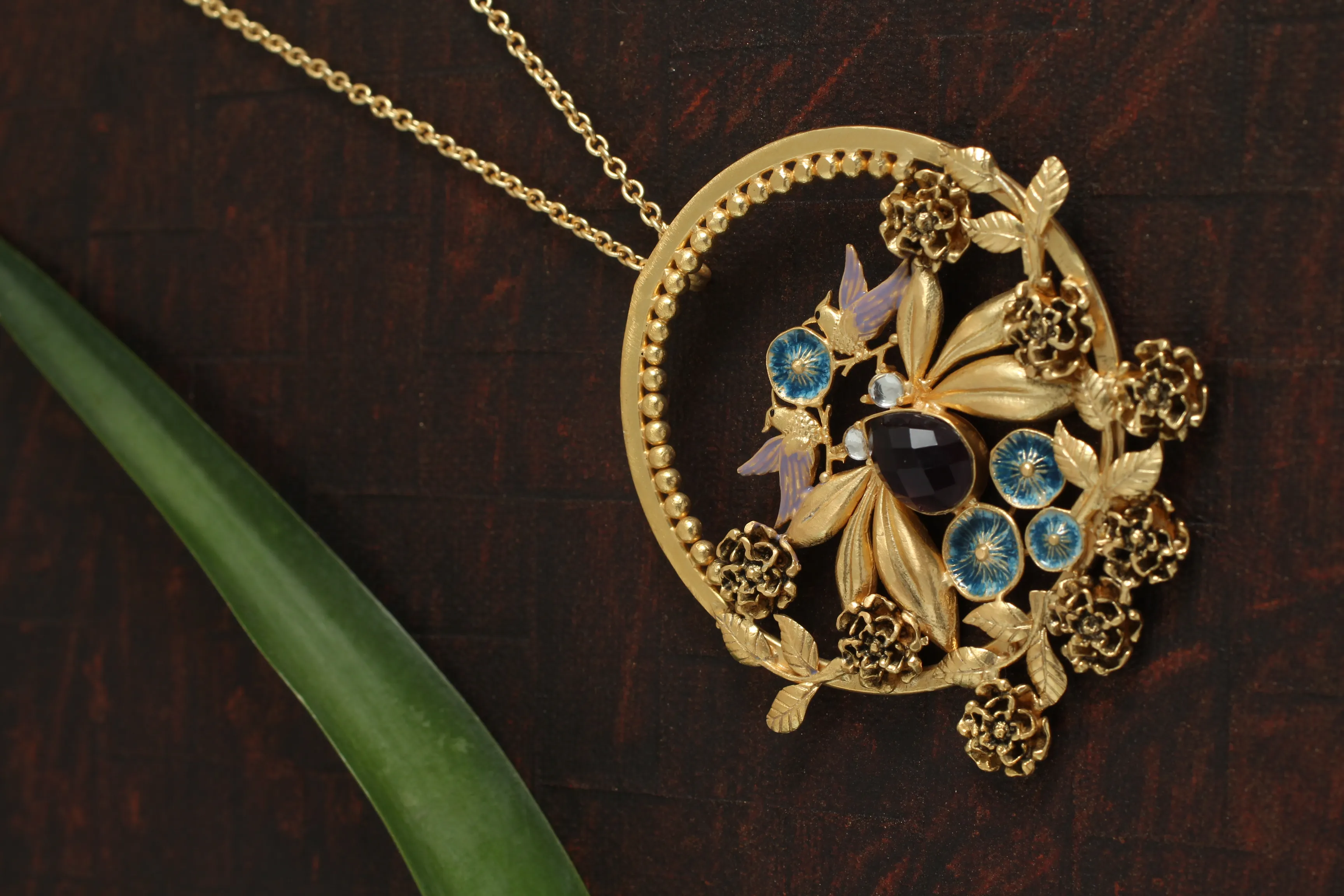 The Mayurika Handcrafted Gold & Peacock Blue Statement Pendant 2 The Mayurika Handcrafted Gold & Peacock Blue Statement Pendant - Image 2