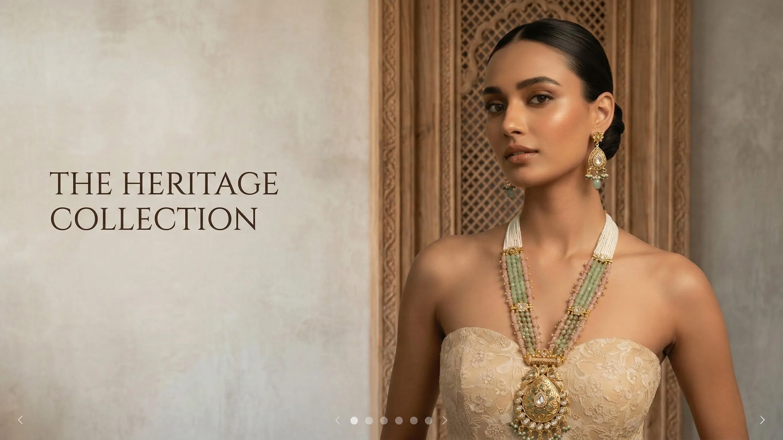 Model wearing heritage-inspired statement necklace and earrings from The Heritage Collection by Belsi’s Jewelry