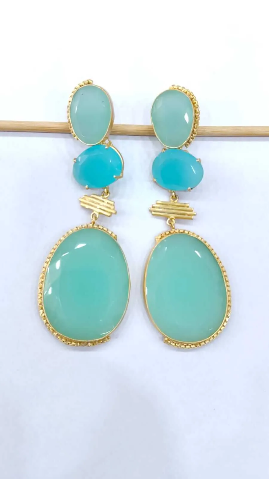 Seafoam Green Quartz Gold Drop Earrings 2 Seafoam Green Quartz Gold Drop Earrings - Image 2