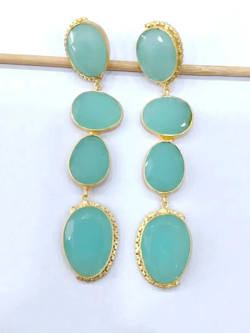 Seafoam Green Quartz Multi-Tier Drop Earrings 3 Seafoam Green Quartz Multi-Tier Drop Earrings - Image 3