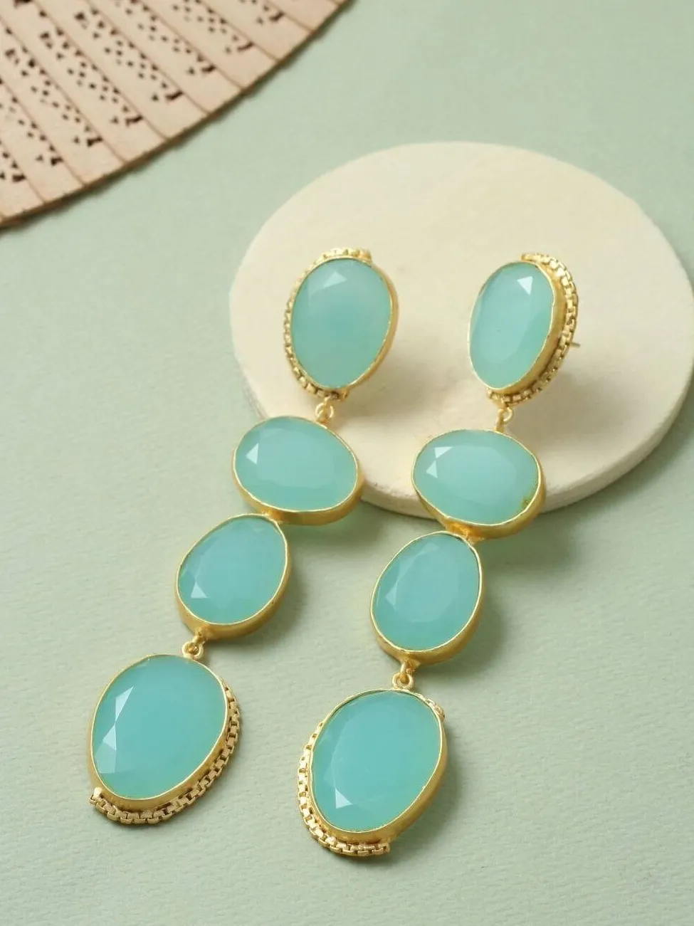 Seafoam Green Quartz Multi-Tier Drop Earrings 2 Seafoam Green Quartz Multi-Tier Drop Earrings - Image 2