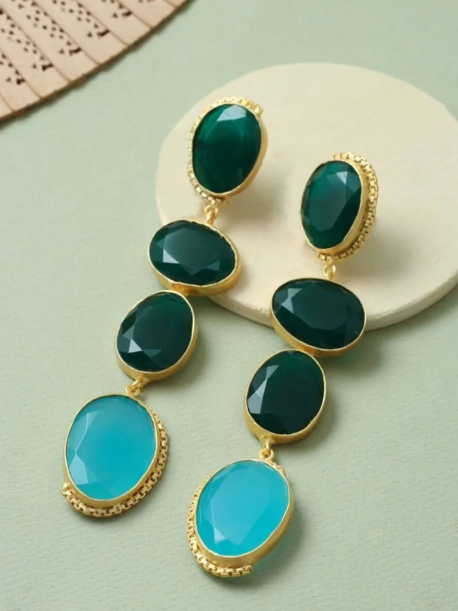 Emerald Green and Turquoise Quartz Multi-Tier Drop Earrings 2 Emerald Green and Turquoise Quartz Multi-Tier Drop Earrings - Image 2