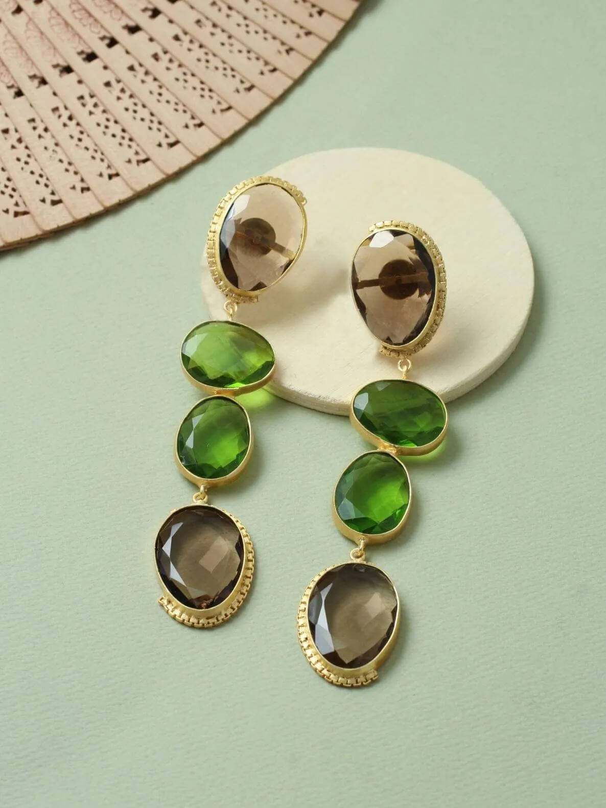 Smoky Quartz and Olive Green Multi-Tier Drop Earrings 2 Smoky Quartz and Olive Green Multi-Tier Drop Earrings - Image 2