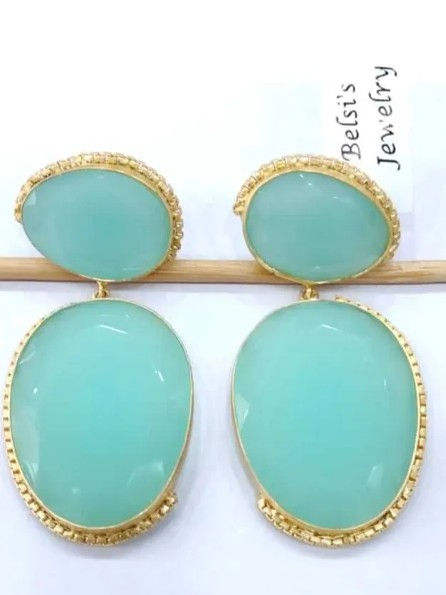 Mint Green Quartz Two-Tier Drop Earrings 3 Mint Green Quartz Two-Tier Drop Earrings - Image 3