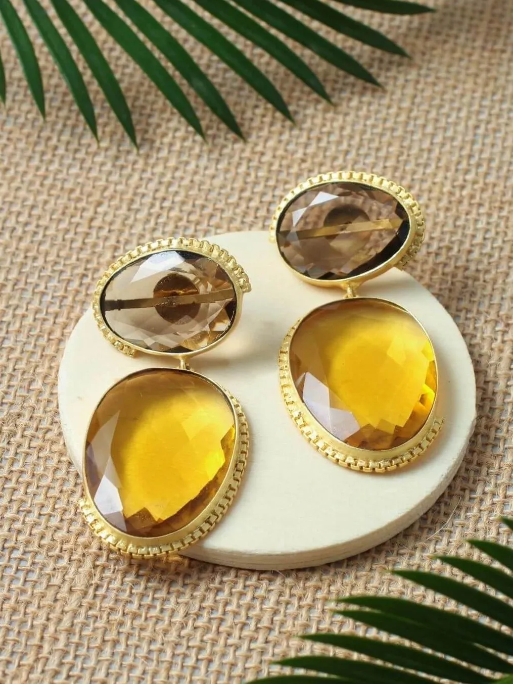 Smoky Quartz and Citrine Yellow Two-Tier Drop Earrings 2 Smoky Quartz and Citrine Yellow Two-Tier Drop Earrings - Image 2