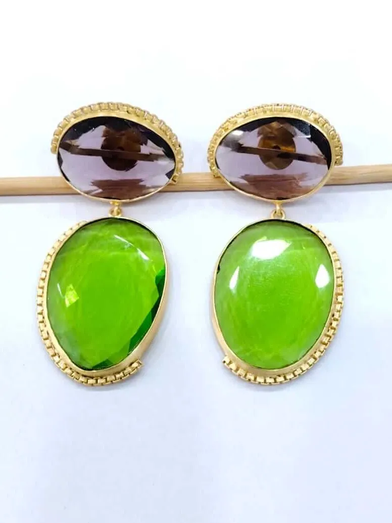 Amethyst Purple and Olive Green Two-Tier Drop Earrings 3 Amethyst Purple and Olive Green Two-Tier Drop Earrings - Image 3