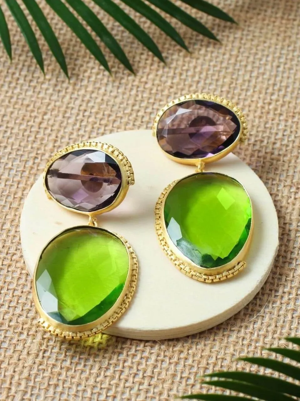 Amethyst Purple and Olive Green Two-Tier Drop Earrings 2 Amethyst Purple and Olive Green Two-Tier Drop Earrings - Image 2