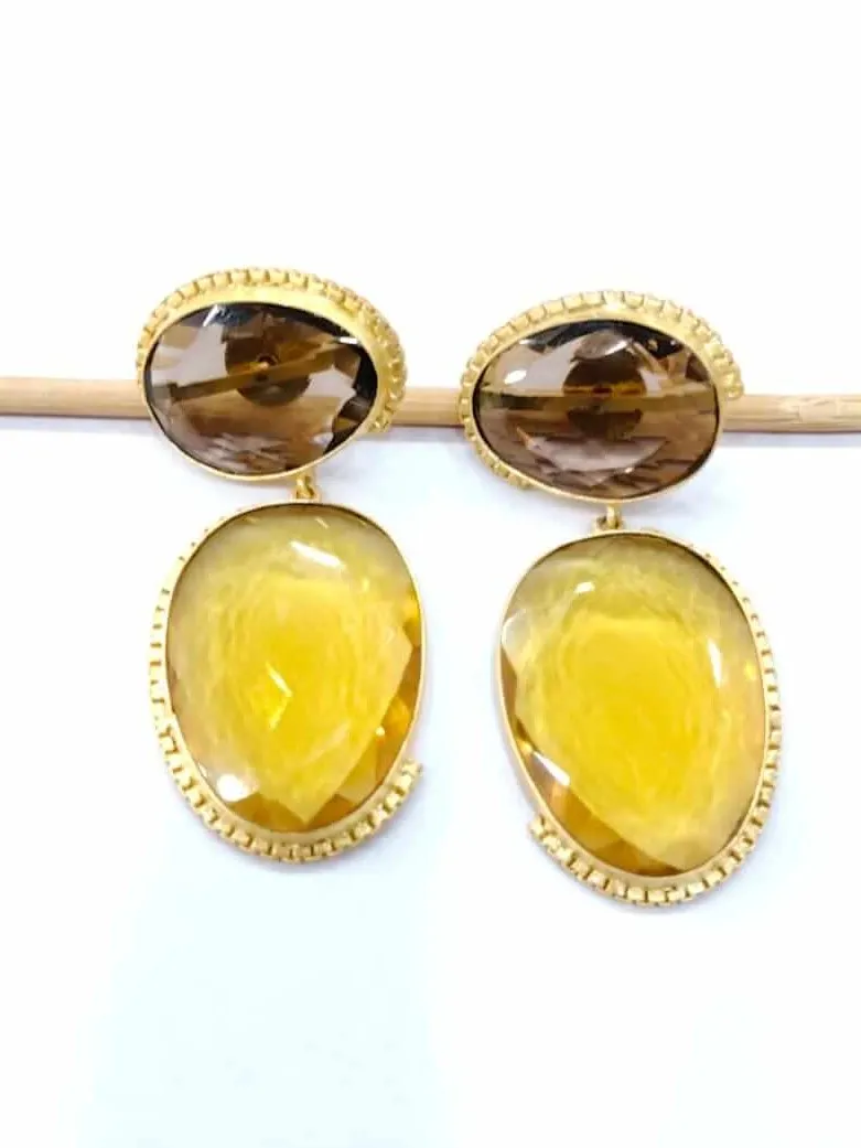 Smoky Quartz and Citrine Yellow Two-Tier Drop Earrings 3 Smoky Quartz and Citrine Yellow Two-Tier Drop Earrings - Image 3