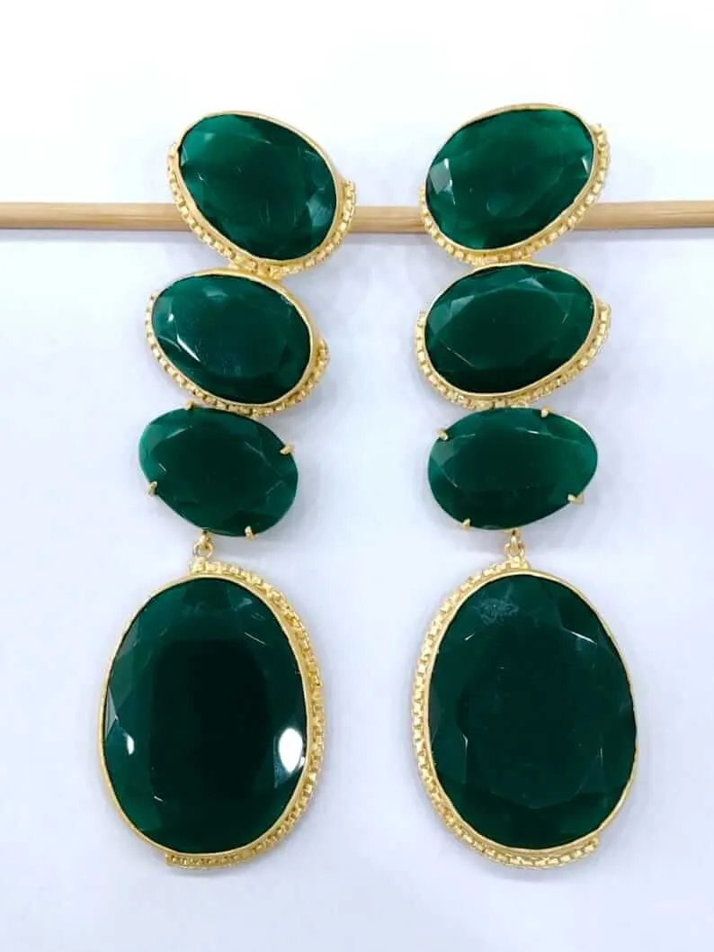Emerald Green Quartz Multi-Tier Linear Drop Earrings 3 Emerald Green Quartz Multi-Tier Linear Drop Earrings - Image 3