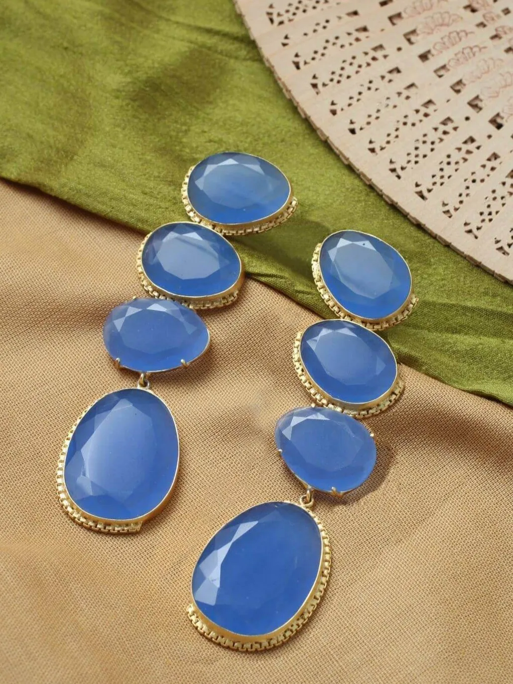 Periwinkle Blue Quartz Multi-Tier Drop Earrings 2 Periwinkle Blue Quartz Multi-Tier Drop Earrings - Image 2