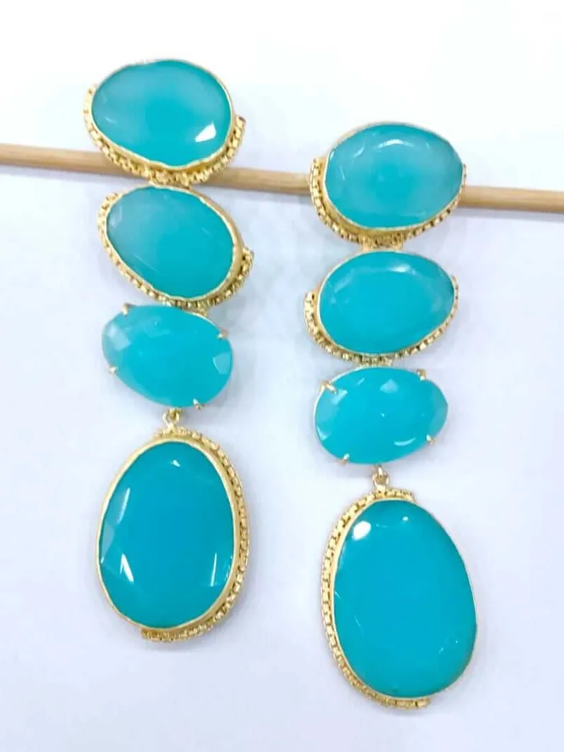 Aqua Blue Quartz Multi-Tier Linear Drop Earrings 3 Aqua Blue Quartz Multi-Tier Linear Drop Earrings - Image 3