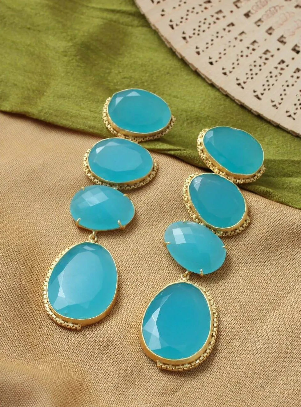 Aqua Blue Quartz Multi-Tier Linear Drop Earrings 2 Aqua Blue Quartz Multi-Tier Linear Drop Earrings - Image 2